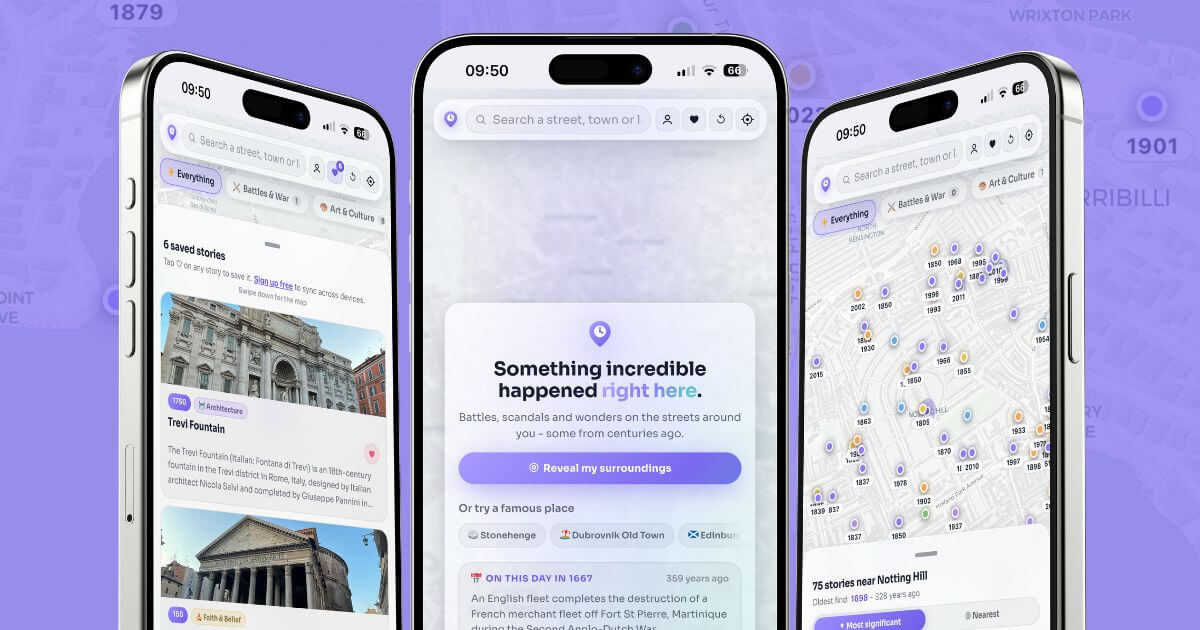 Traveller holding a phone with a map of historic sites open while standing in a European city square