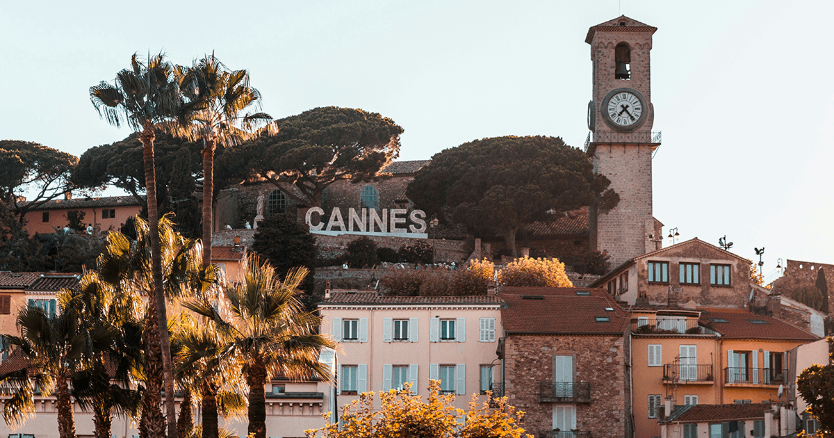 View of Cannes old town Le Suquet above the harbour and Croisette